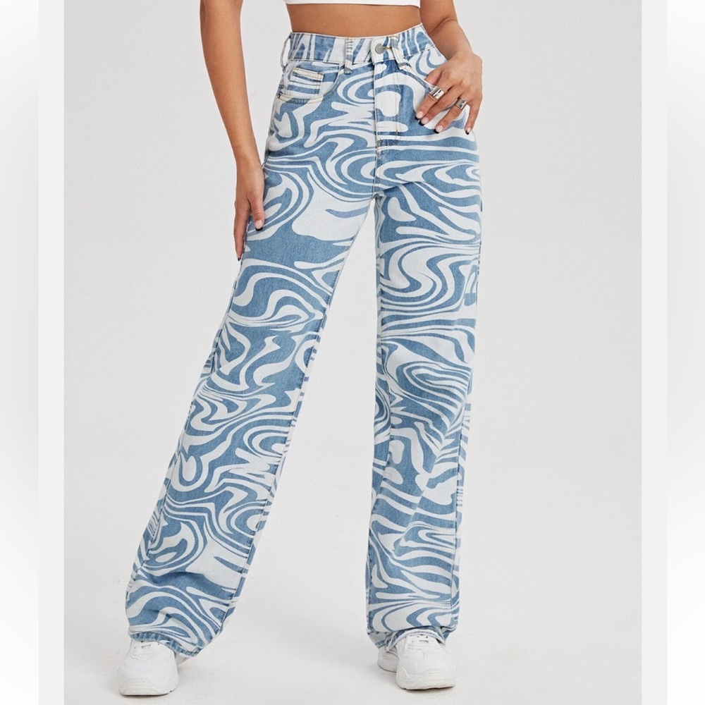 Icon High Waist Blue Marble Jeans